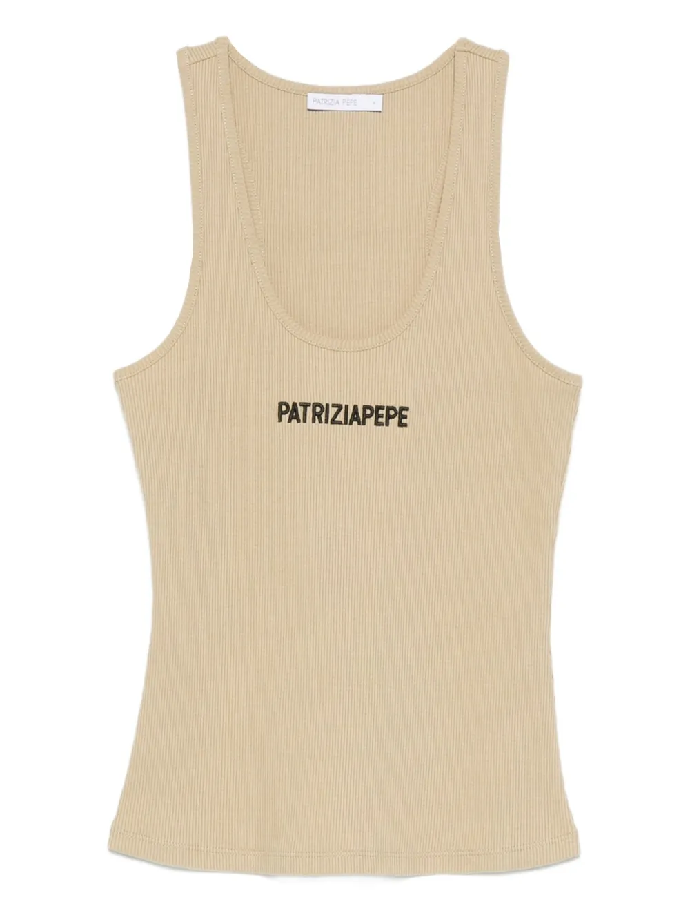 Patrizia Pepe logo-embroidered ribbed tank top Beige