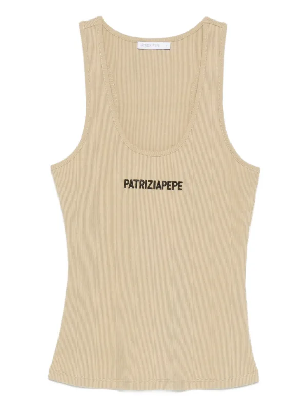 Patrizia Pepe logo-embroidered Ribbed Tank Top Neutrals Farfetch