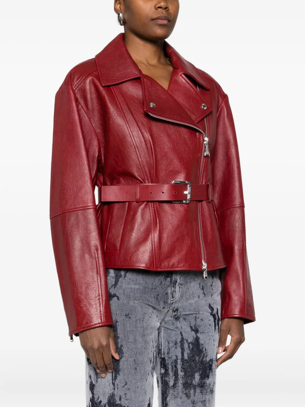 Patrizia Pepe Asymmetric Leather Jacket In Red