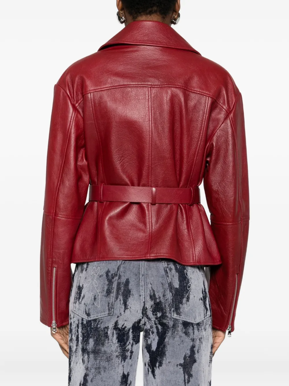 Patrizia Pepe Asymmetric Leather Jacket In Red