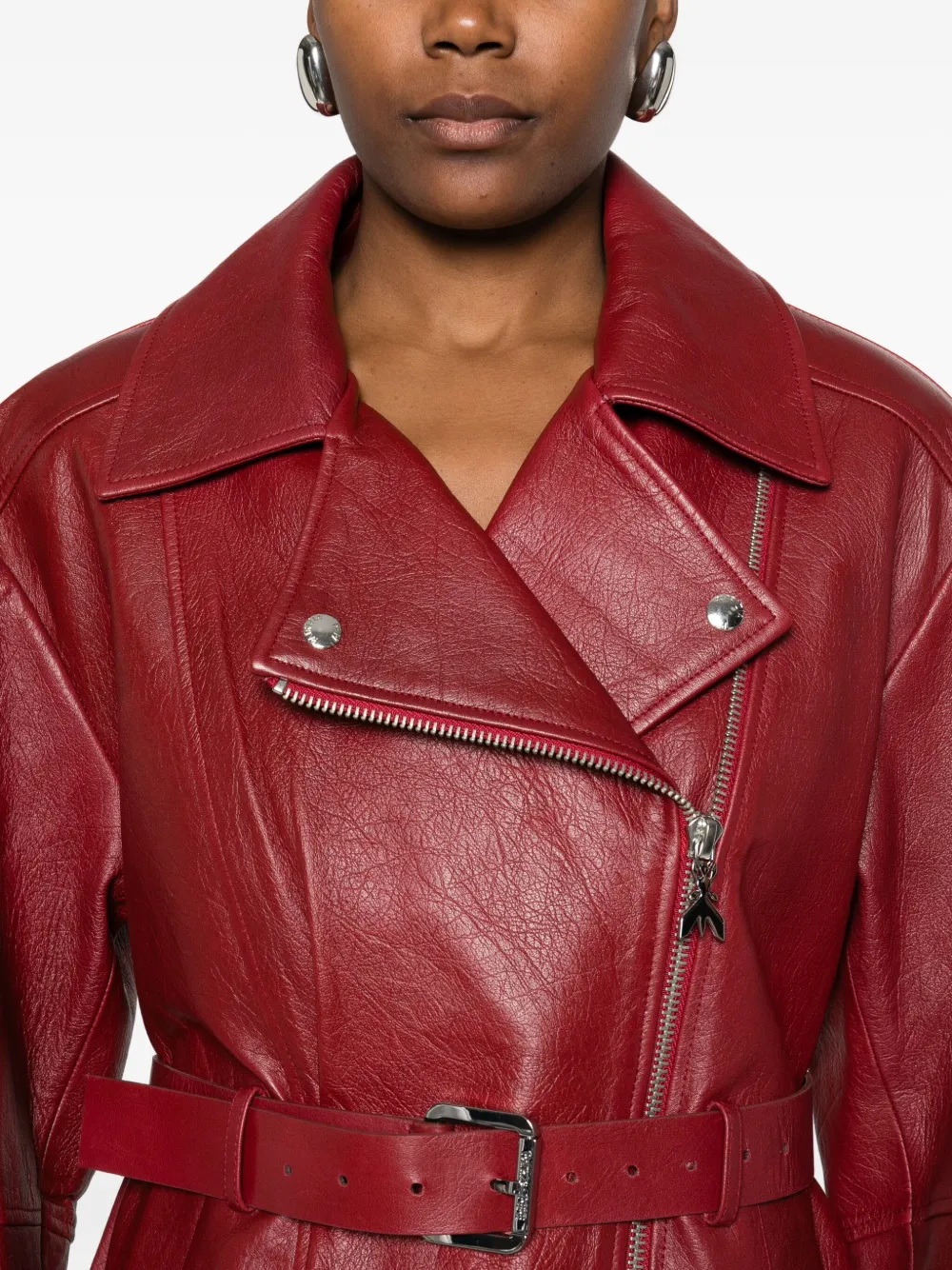 Patrizia Pepe Asymmetric Leather Jacket In Red
