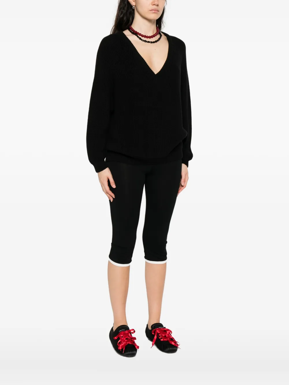 Baserange V-neck Cotton Sweater In Black