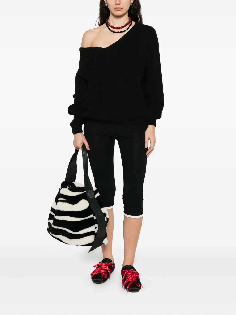 Baserange V-neck Cotton Sweater In Black