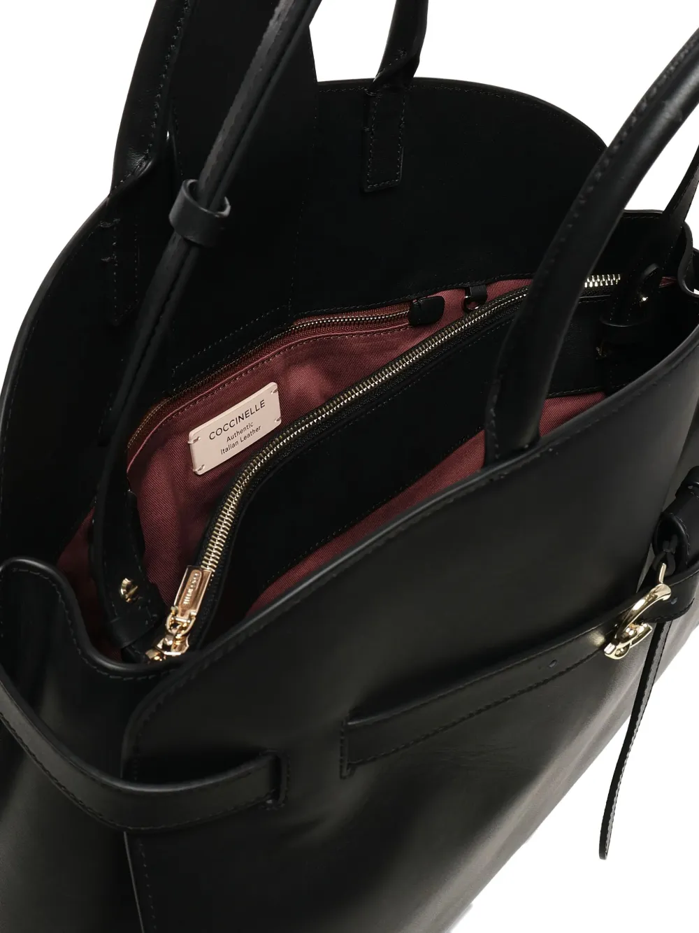 Coccinelle medium Sabine belted cowhide tote bag Zwart