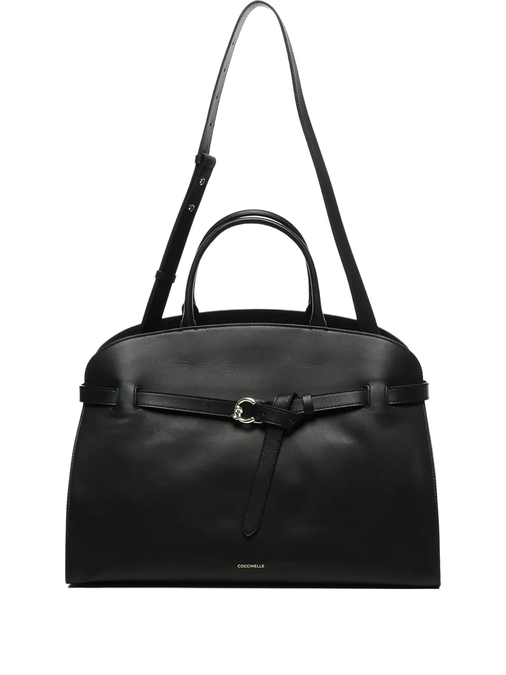 Coccinelle medium Sabine belted cowhide tote bag Zwart