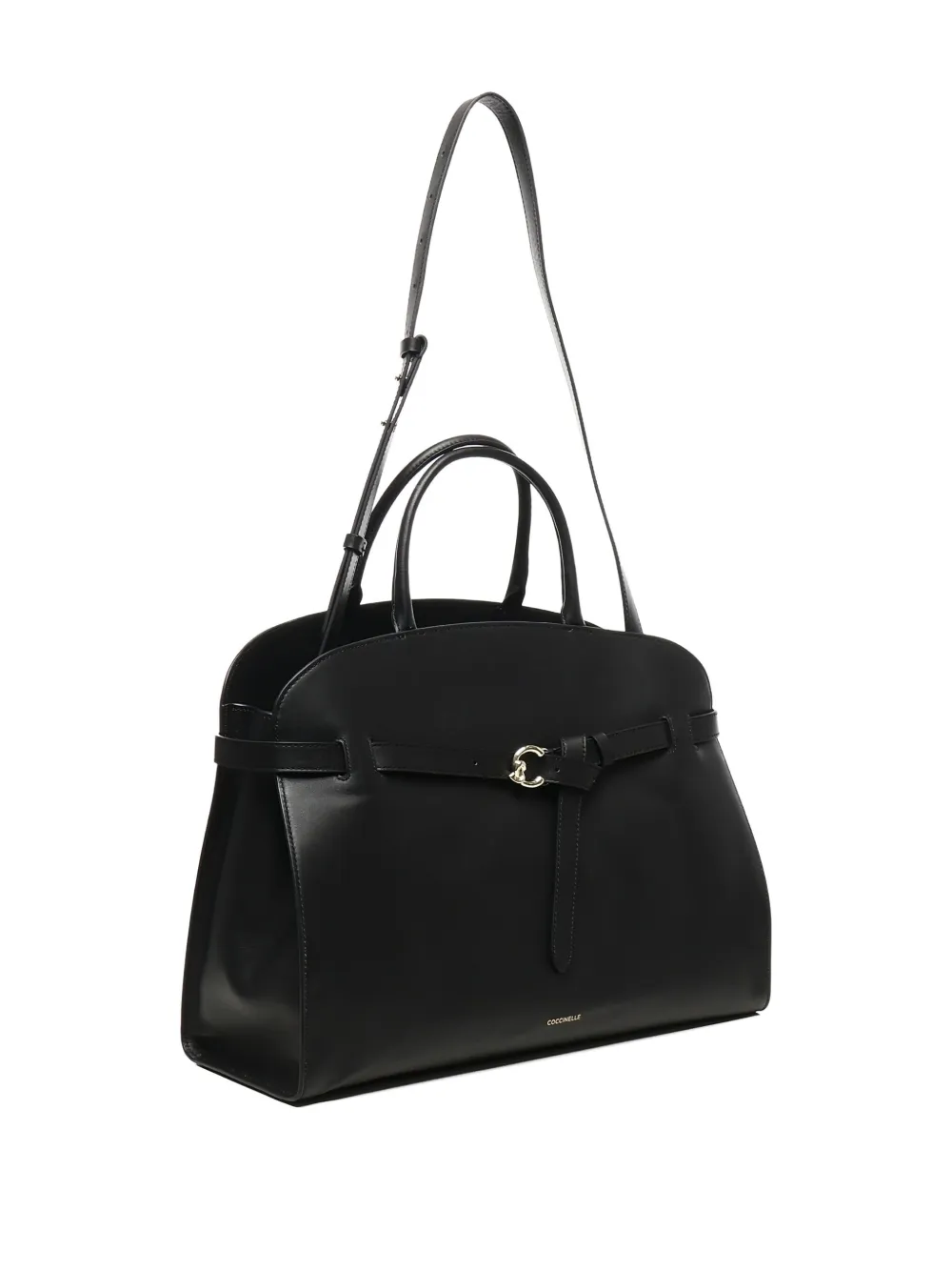 Coccinelle medium Sabine belted cowhide tote bag Zwart