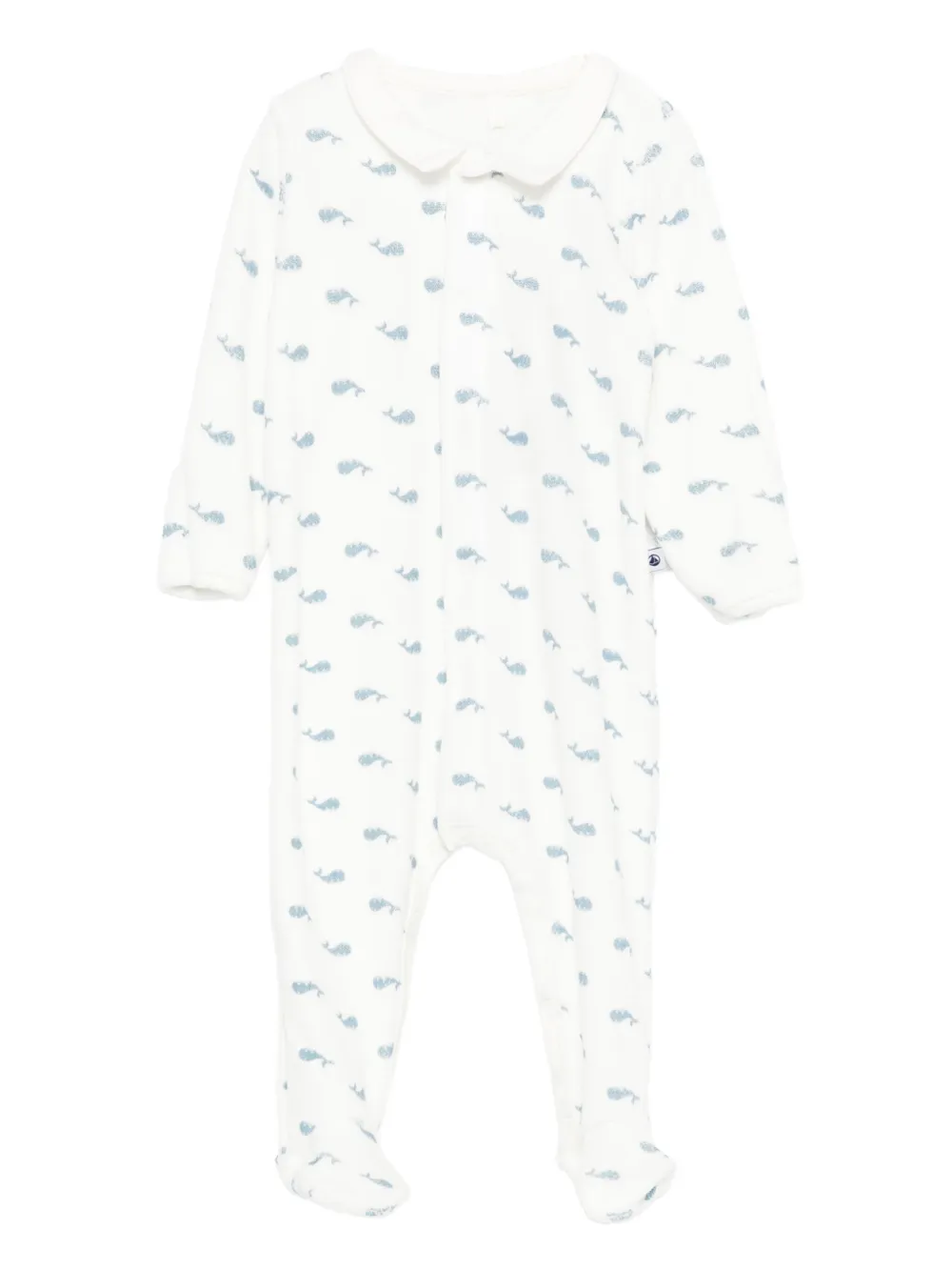 Petit Bateau whale-print Peter Pan collar sleepsuit Wit