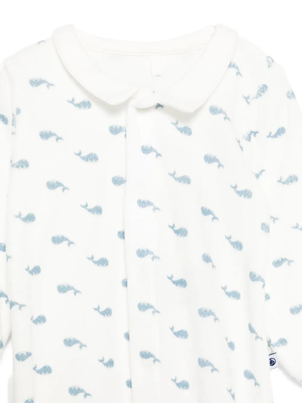Petit Bateau whale-print Peter Pan collar sleepsuit Wit