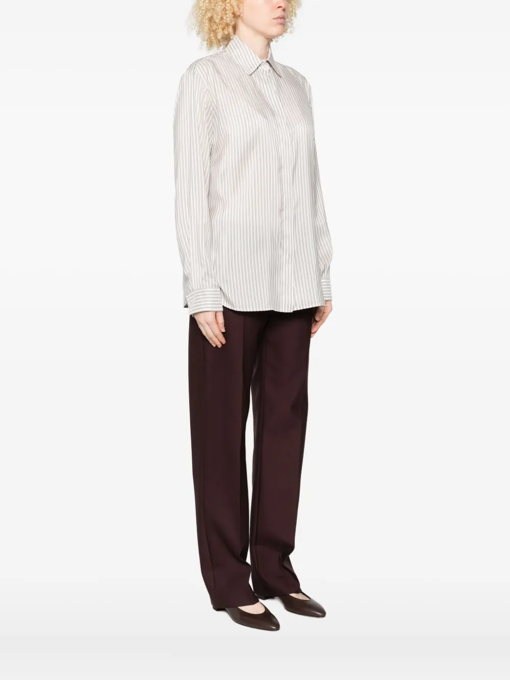 The Row Vanda Striped Long-sleeve Shirt In Neutral