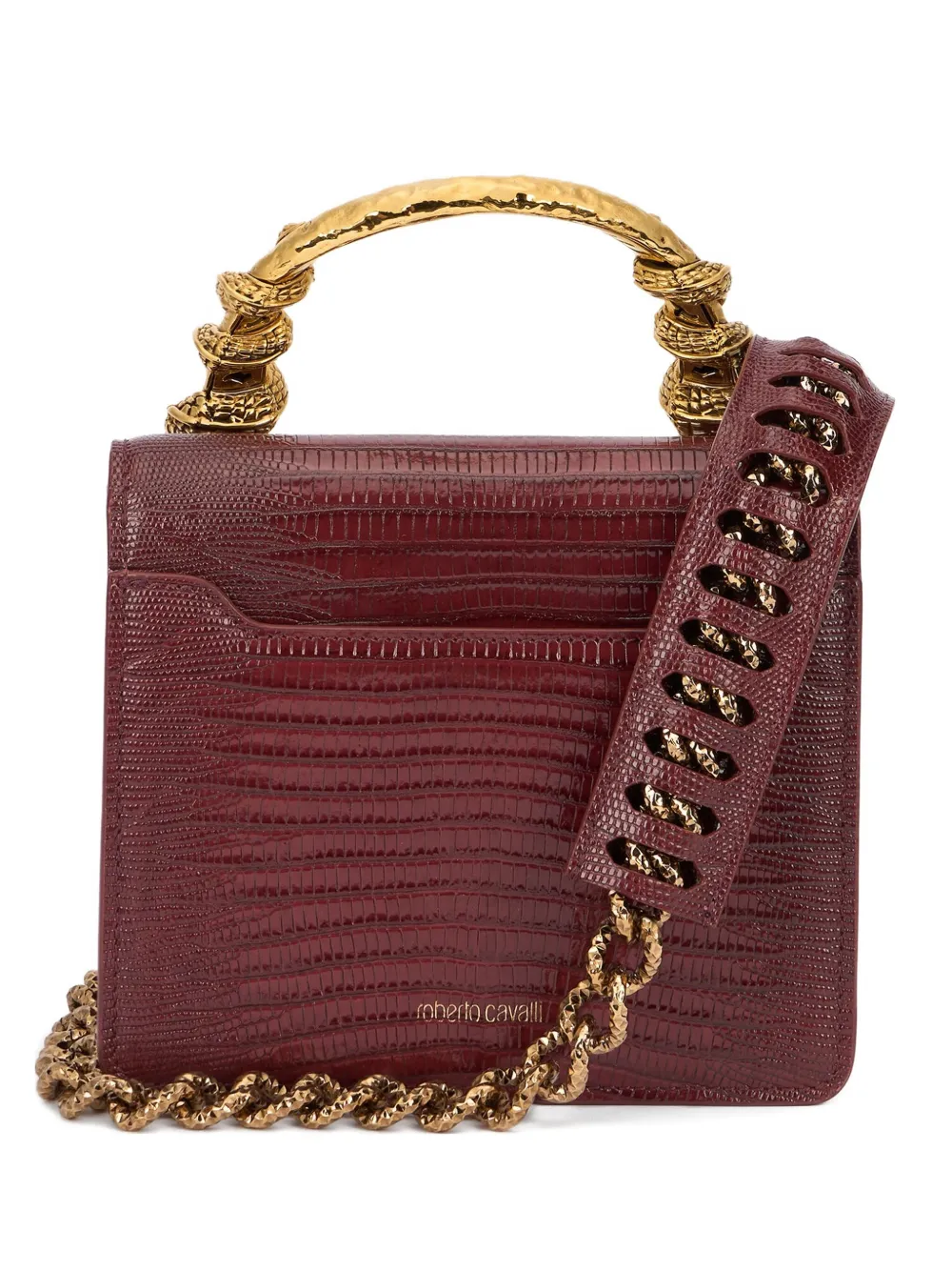 Roberto Cavalli Snake-embellished Top-handle Shoulder Bag In Red