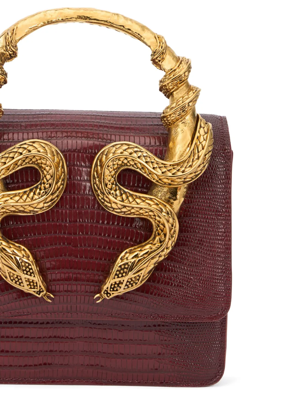 Roberto Cavalli Snake-embellished Top-handle Shoulder Bag In Red