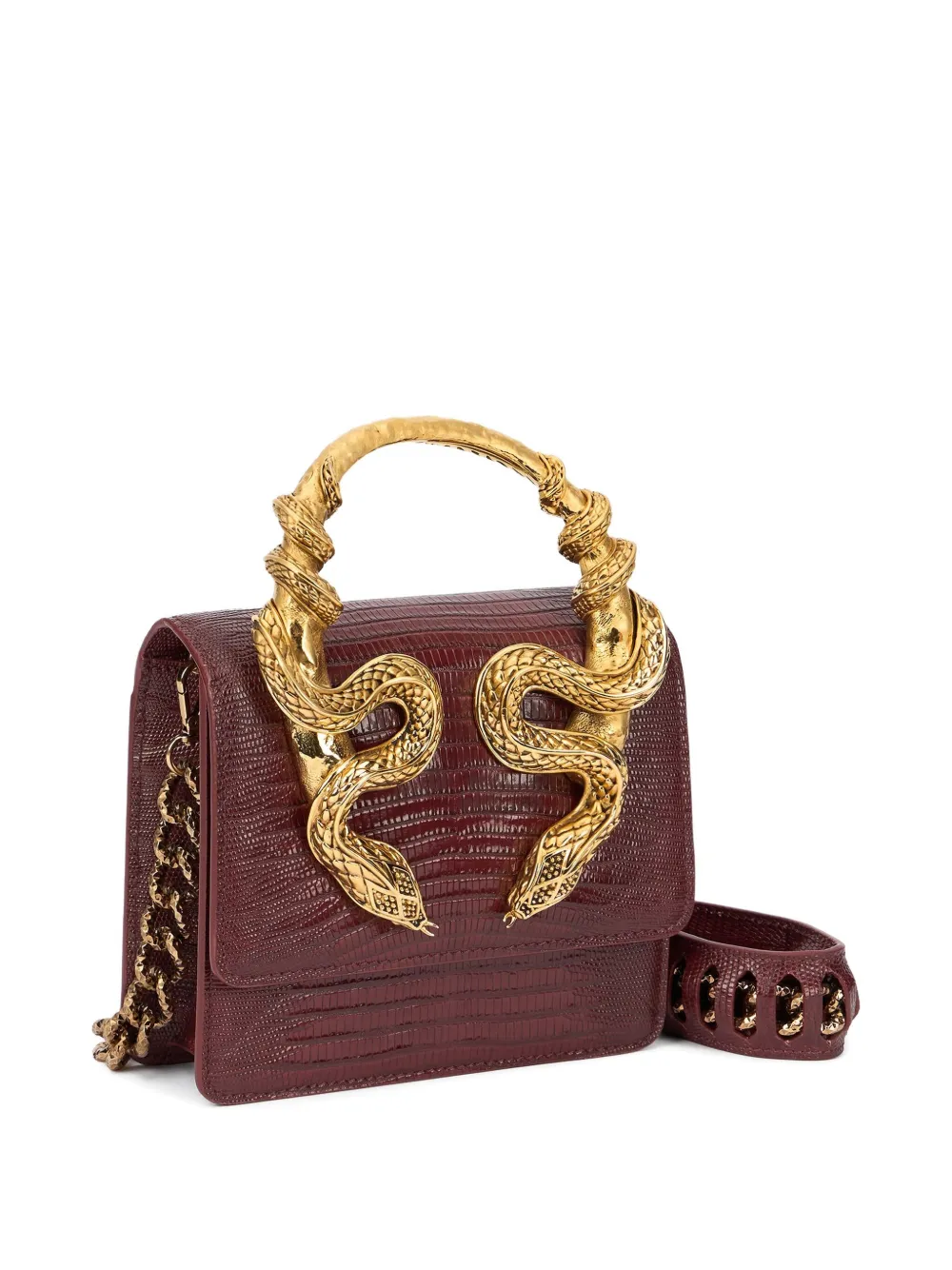 Roberto Cavalli Snake-embellished Top-handle Shoulder Bag In Red