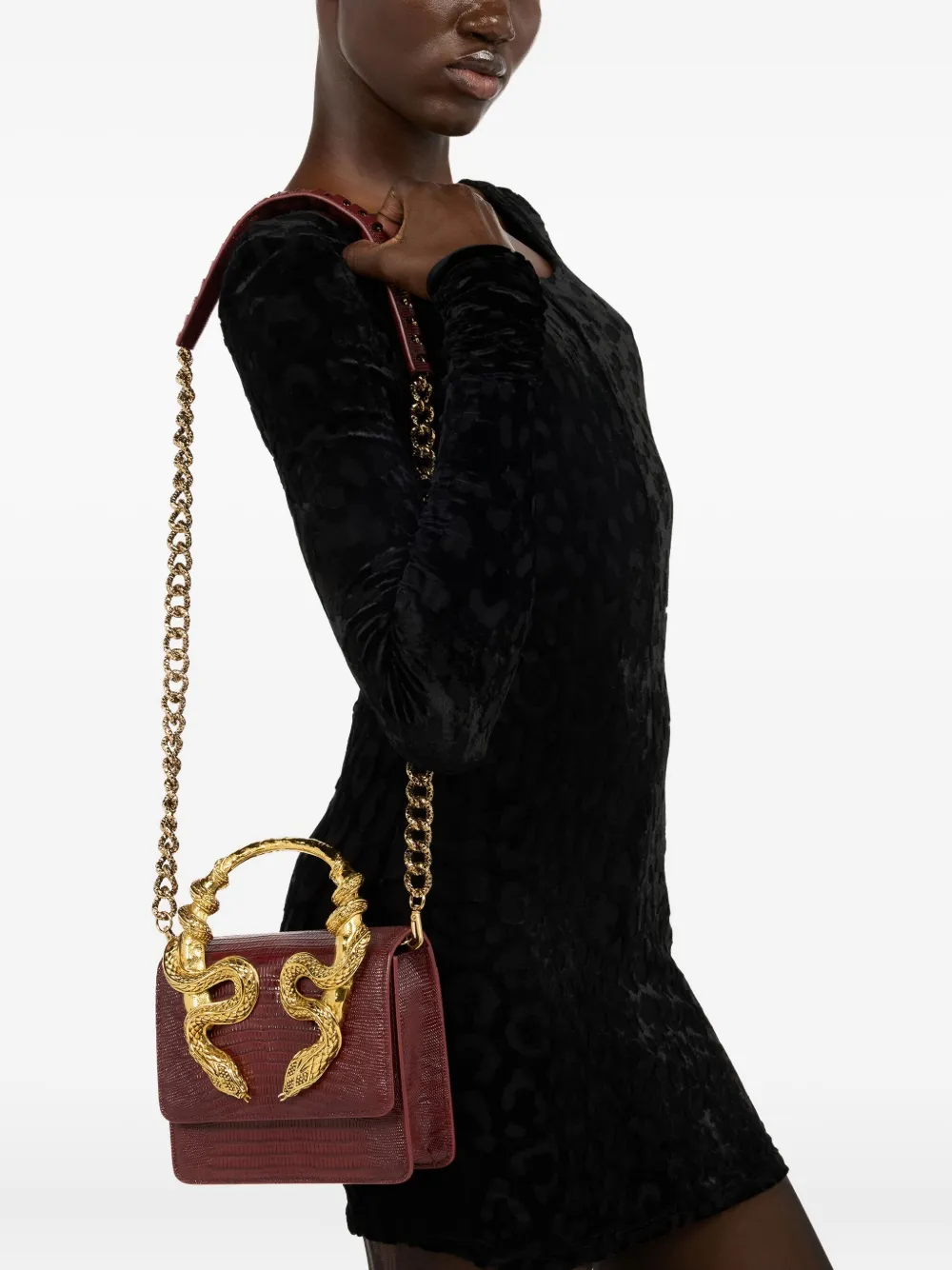 Roberto Cavalli Schoudertas verfraaid met slang en handvat - Rood