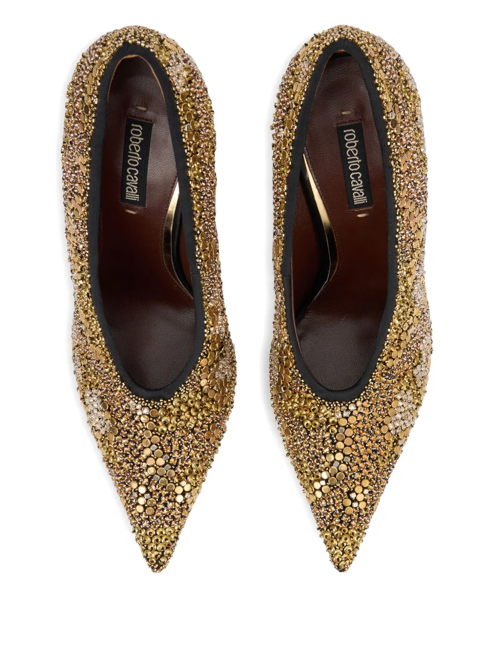 Roberto Cavalli Pointed Embellished Pumps In Gold