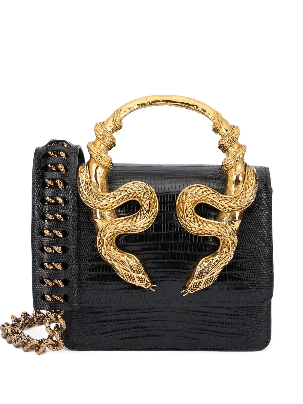 Roberto Cavalli Snake-embellished Chain Tote Bag In Black