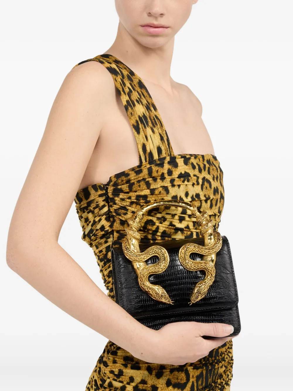Roberto Cavalli Shopper verfraaid met slang en ketting - Zwart