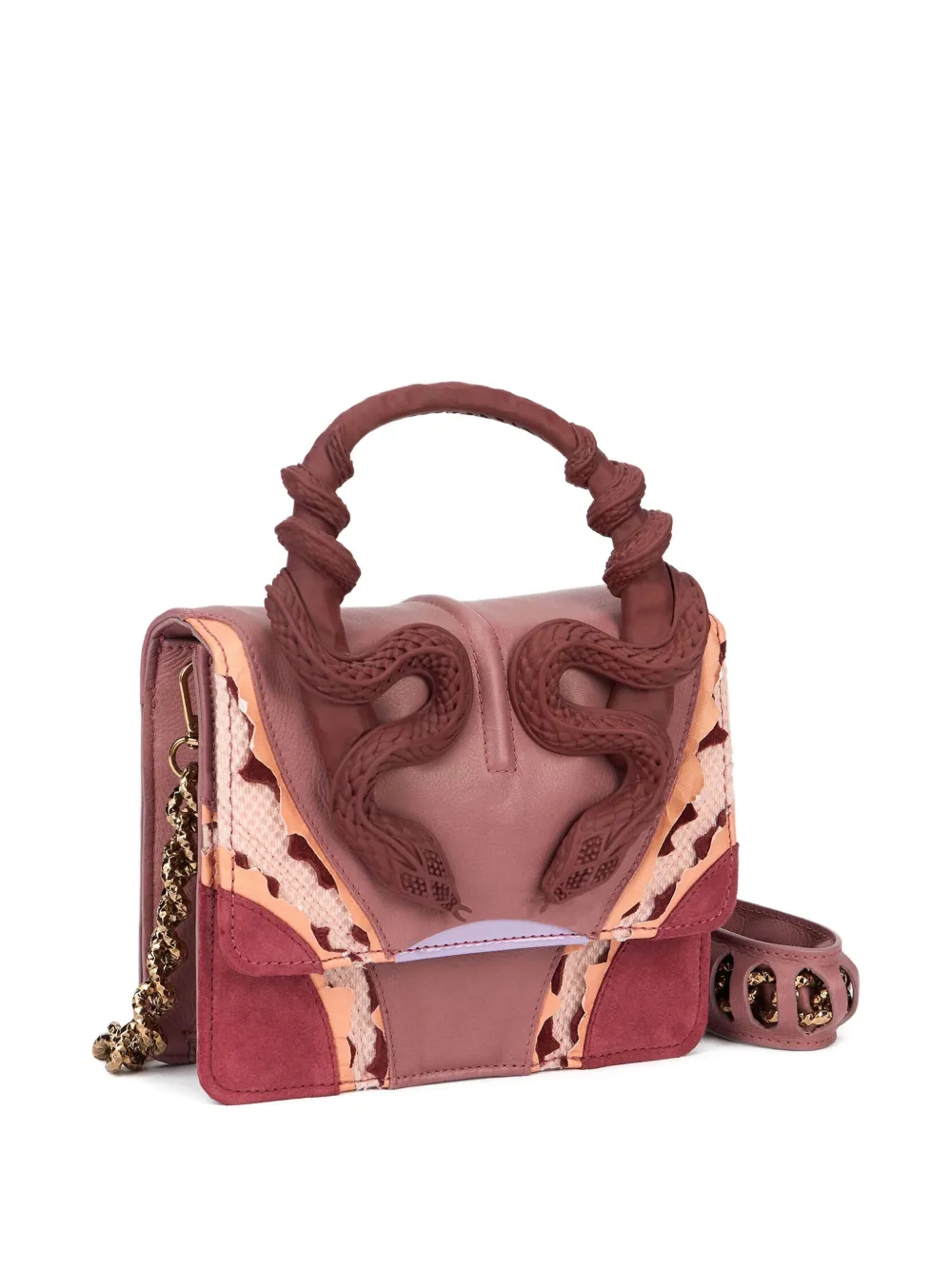Roberto Cavalli Kleine leren shopper verfraaid met slangen - Paars