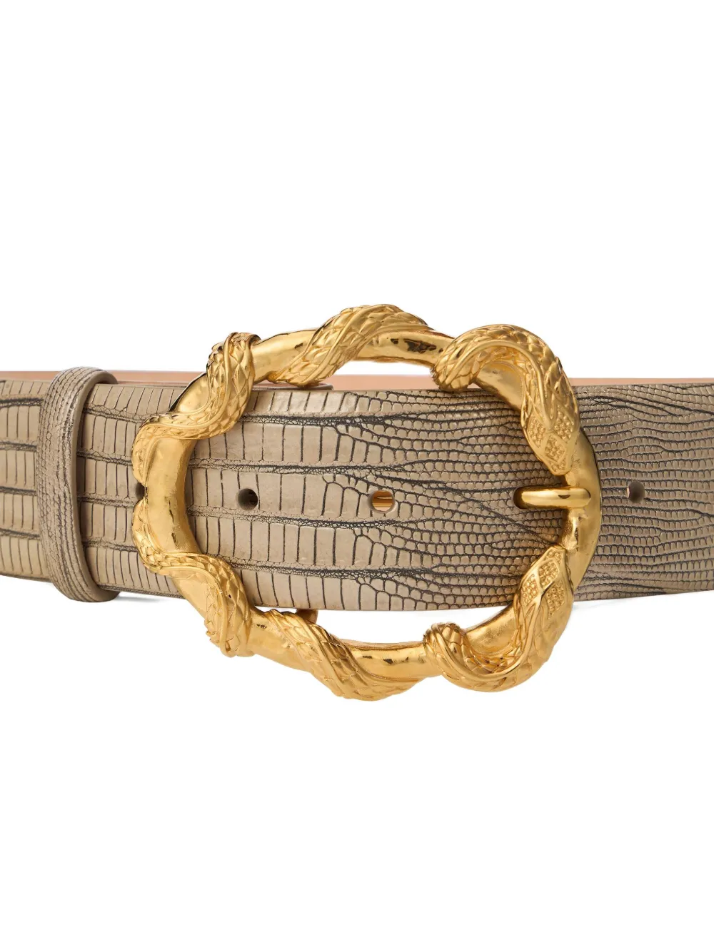 Roberto Cavalli Riem met cobra-print en slangengesp - Beige