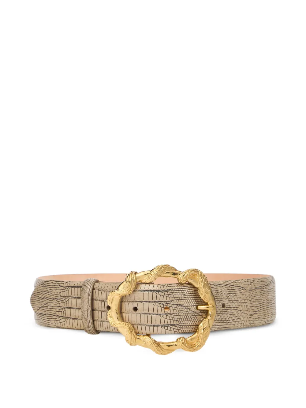 Roberto Cavalli Ivory Belt With Cobra Print And Snake Buckle In Neutral
