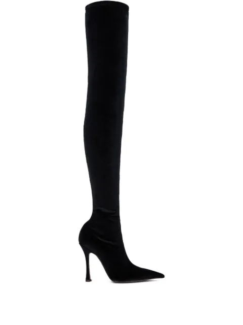 Roberto Cavalli satin pointed-toe thigh-high boots
