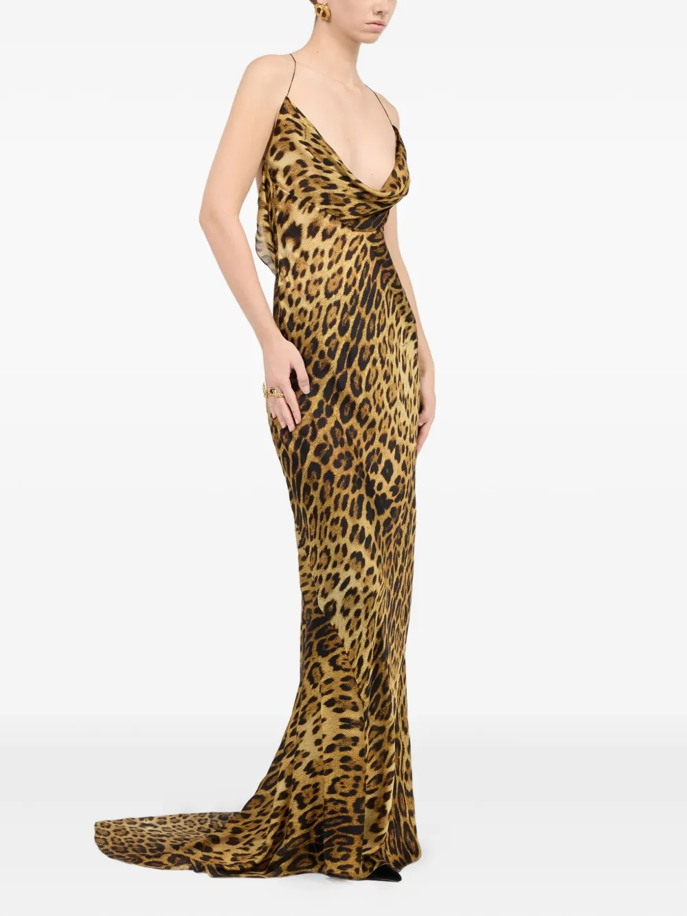 Roberto Cavalli Maxi-jurk met luipaardprint en col Bruin