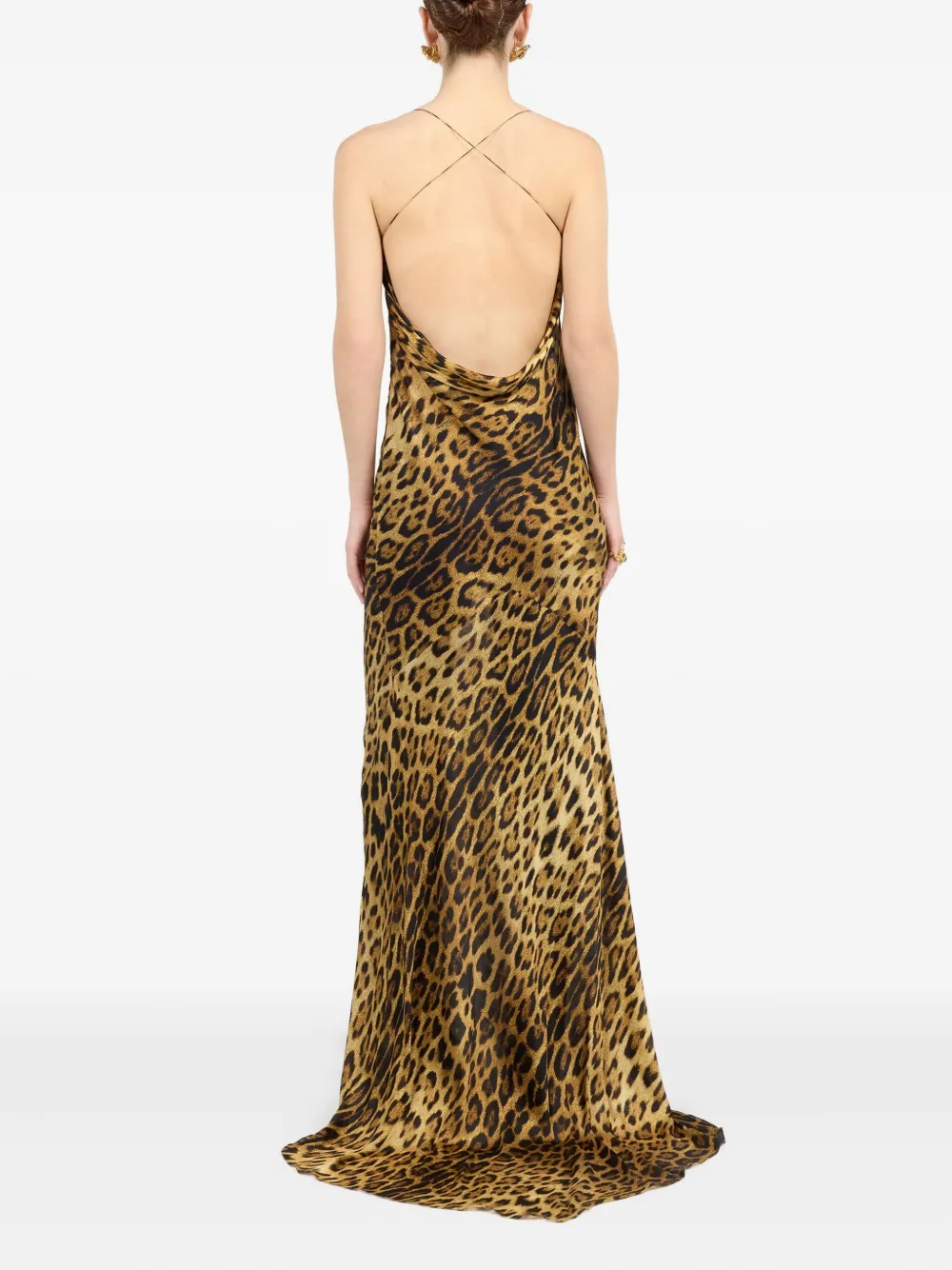 Roberto Cavalli Maxi-jurk met luipaardprint en col Bruin