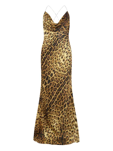 Roberto Cavalli cowl-neck leopard-print maxi dress