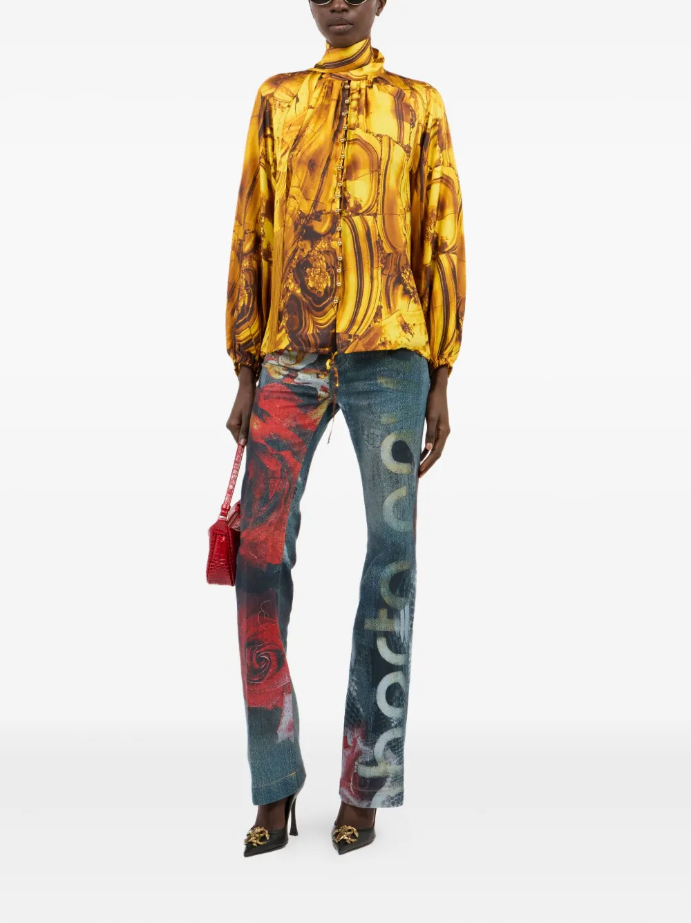 Roberto Cavalli Blouse met sjaaldetail - Geel
