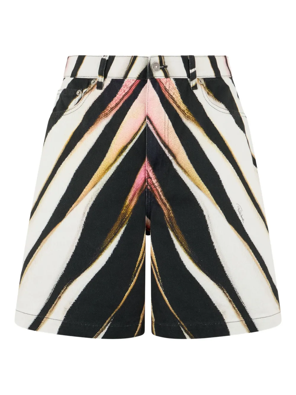 zebra-print denim shorts