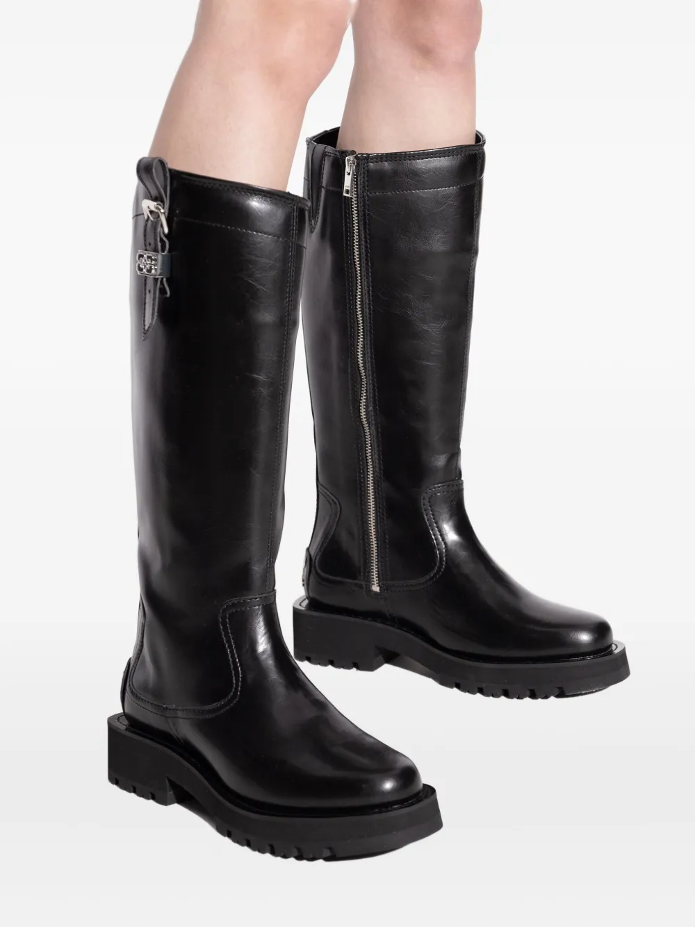 GANNI buckle-detail zipped knee-high boots Black