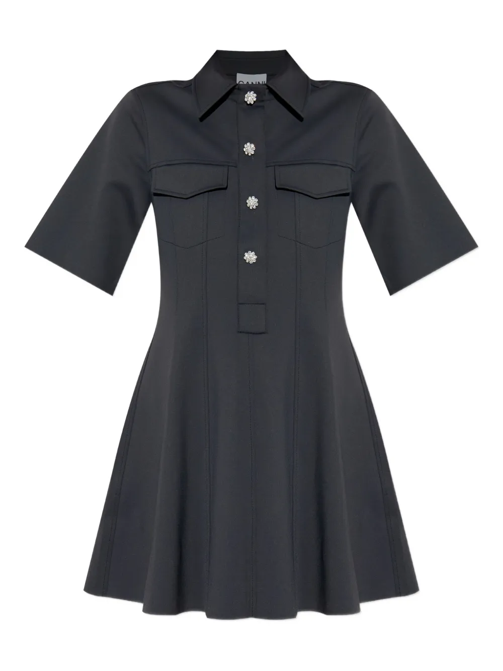 GANNI embellished short-sleeved mini day dress Zwart