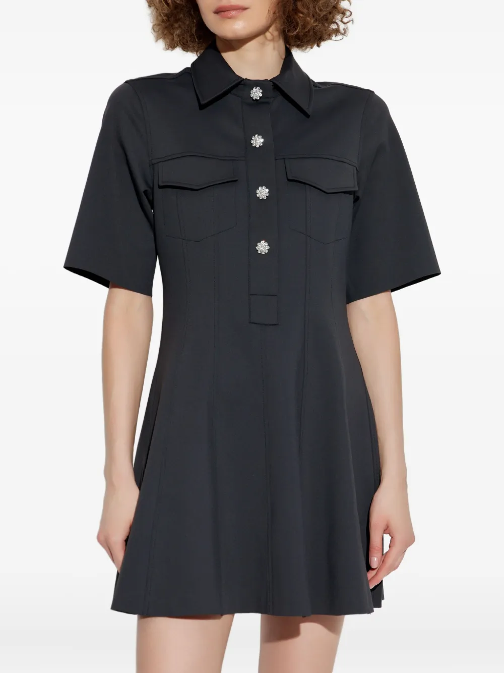 GANNI embellished short-sleeved mini day dress Zwart