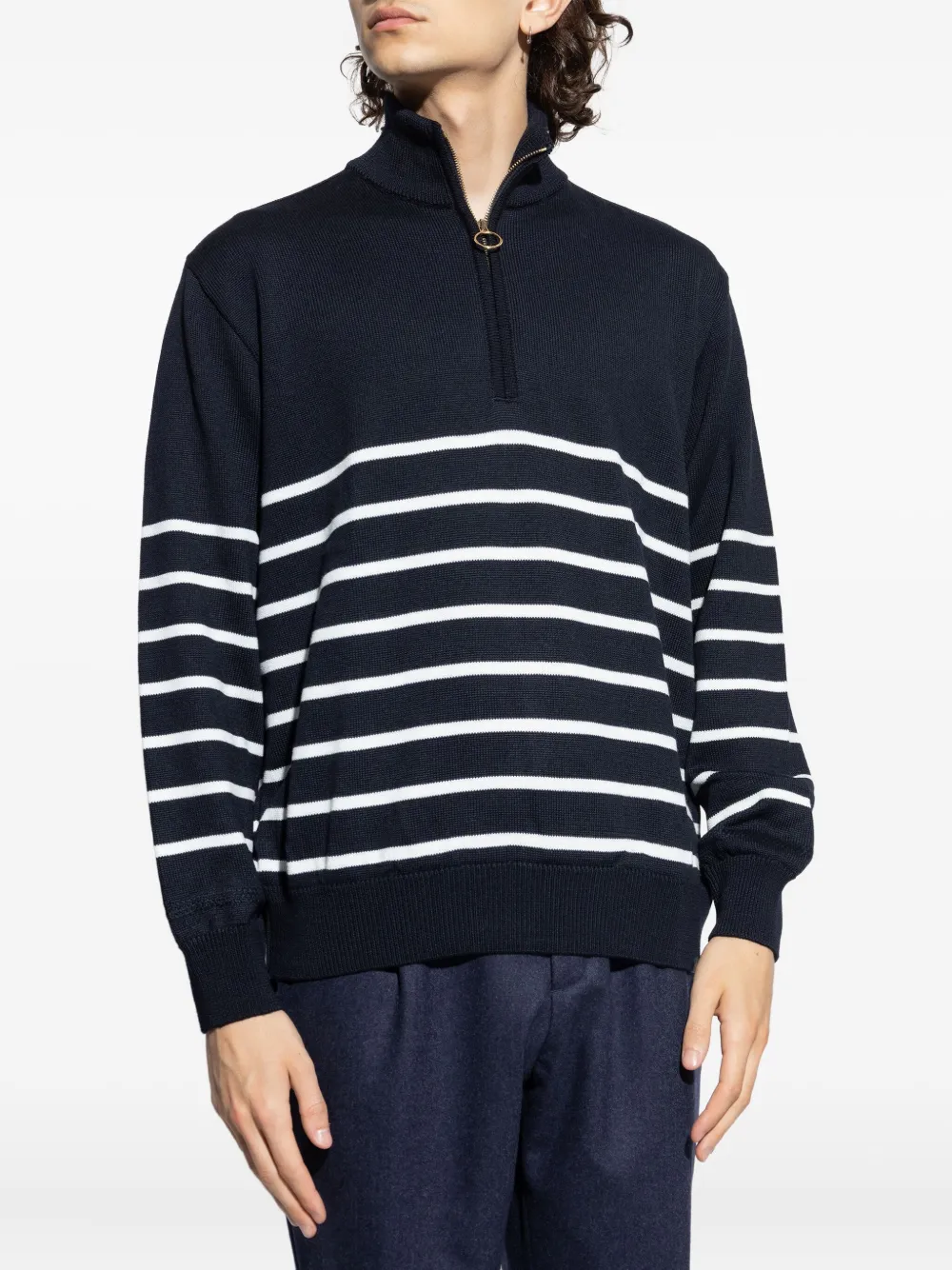 Paul & Shark Gestreepte wollen trui met halve rits Blauw