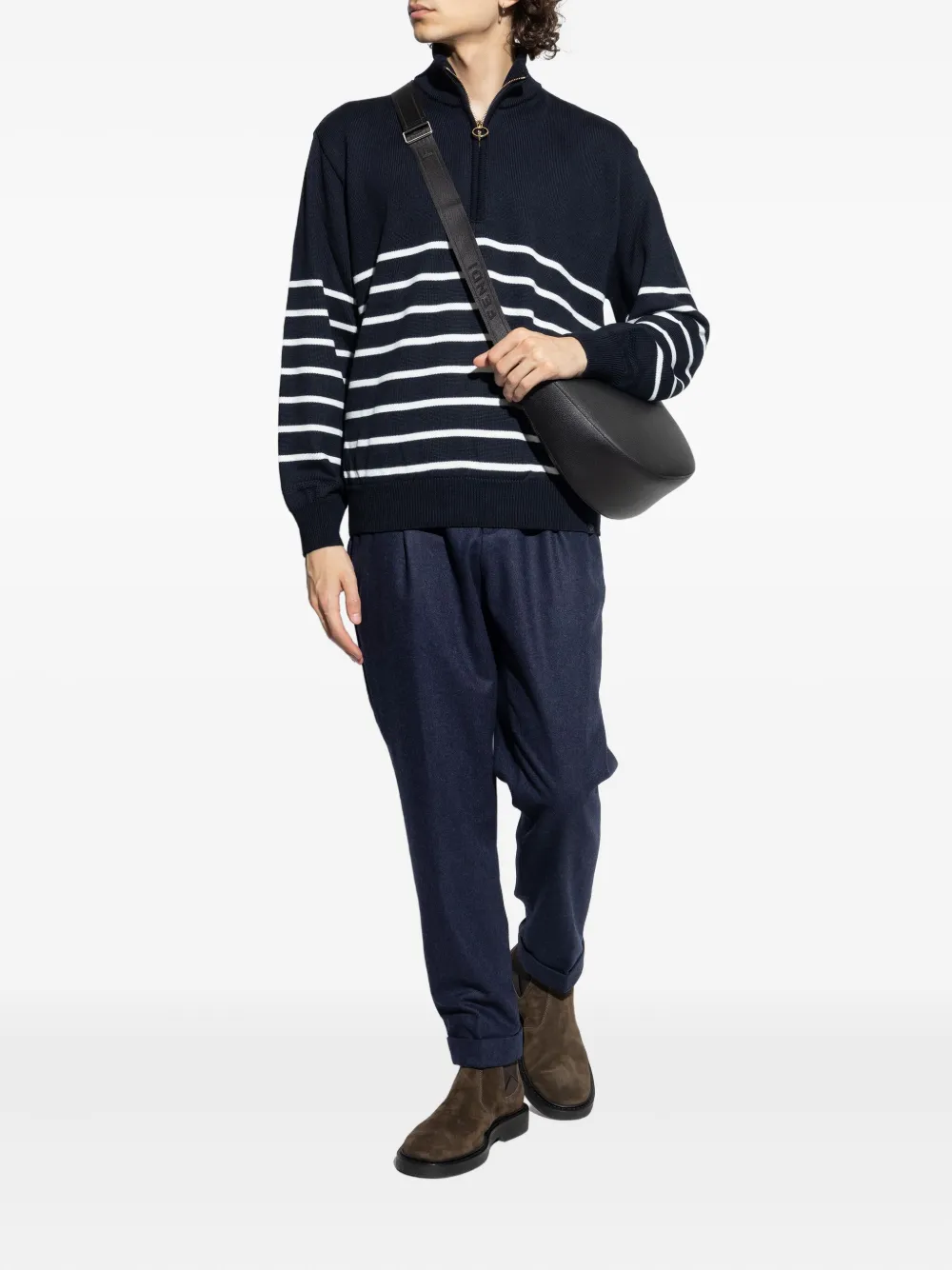 Paul & Shark Gestreepte wollen trui met halve rits Blauw