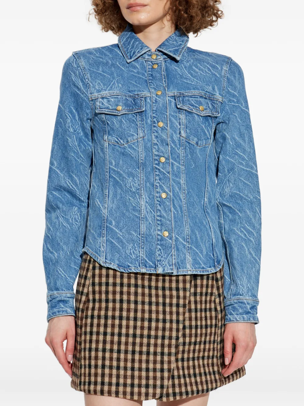 GANNI acid-wash denim shirt Blauw