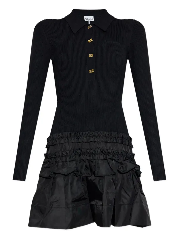 black sweater dress with poplin frill Allegra K Sweater Dress for Women's Crew Collar Stretchy Puff Long Sleeve Ruffle Hem Knit Dresses X-Small Black at Amazon Women's Clothing store