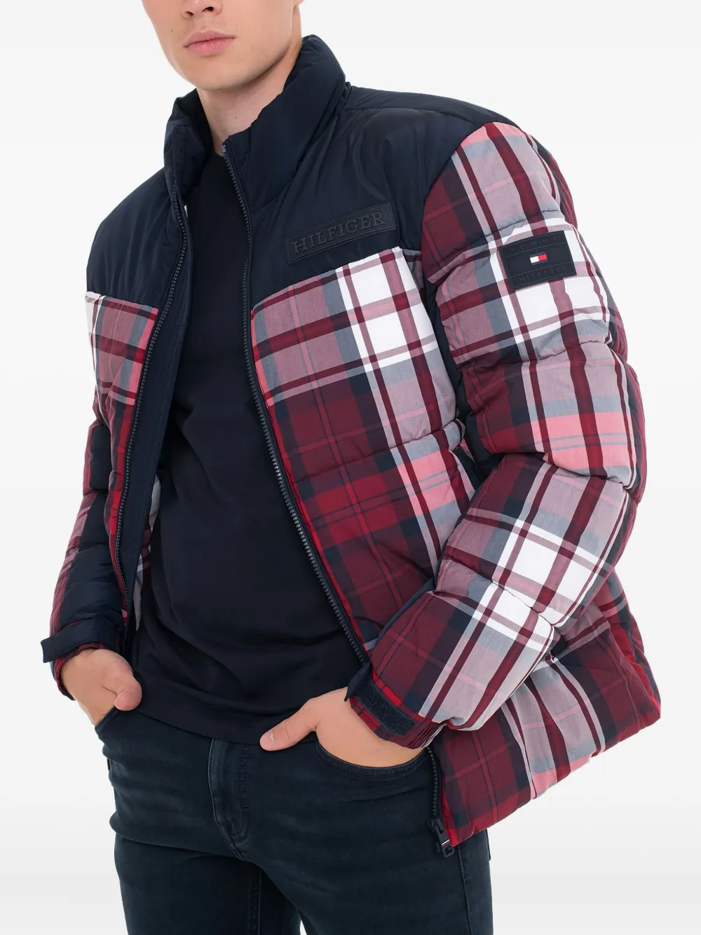 Tommy Hilfiger plaid-pattern padded jacket - ブルー Tommy Hilfiger plaid-pattern padded jacket - ブルー
