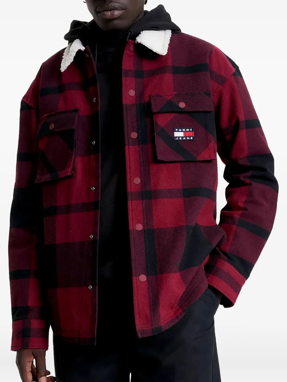 Tommy Hilfiger check-pattern logo-patch shirt jacket | Red | Image 1