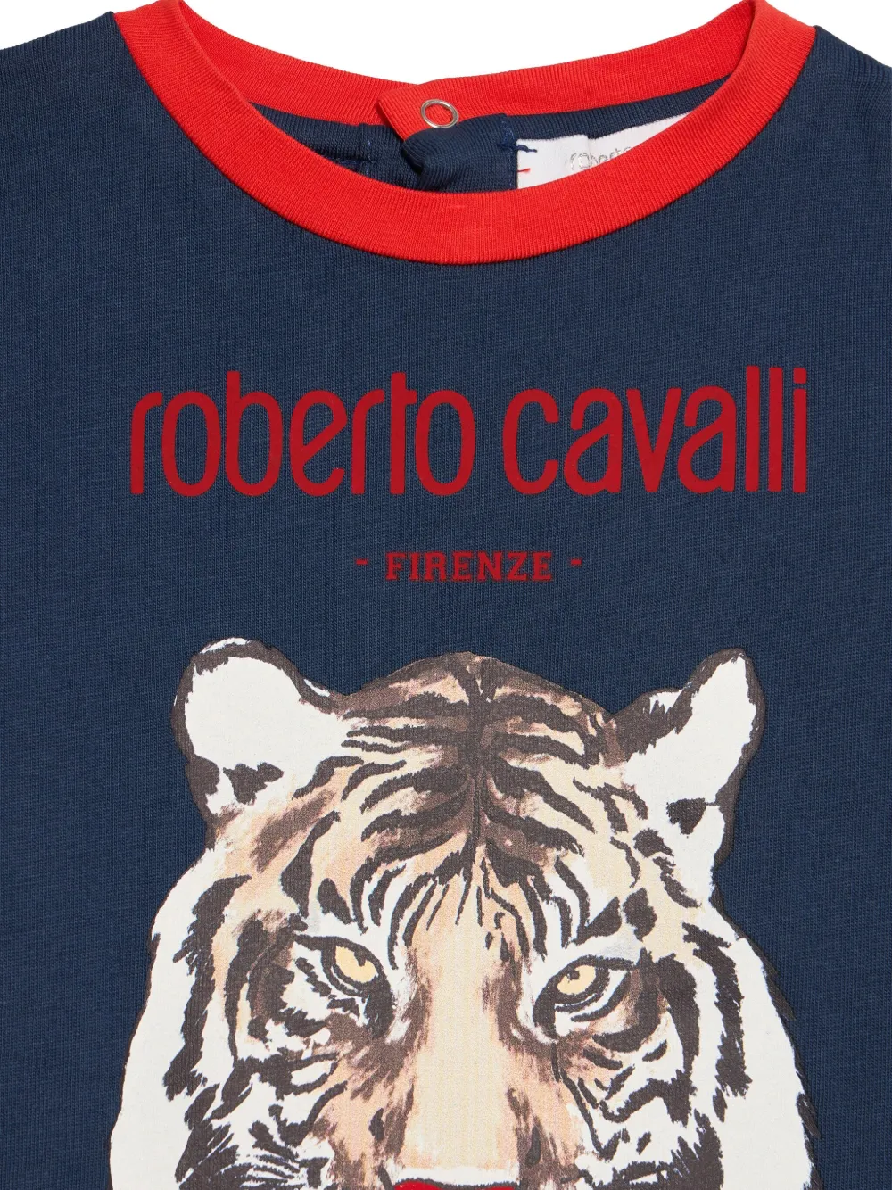 Roberto Cavalli Junior T-shirt met tijgerprint en onde hals Blauw