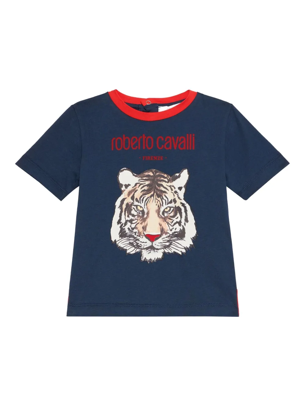 Roberto Cavalli Junior T-shirt met tijgerprint en onde hals Blauw