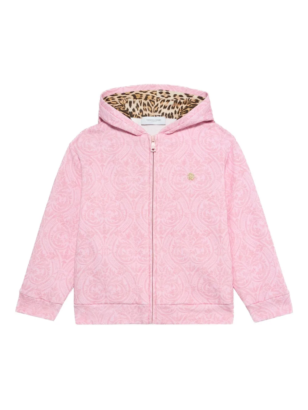 Roberto Cavalli Sweater met damask-print en capuchon Roze