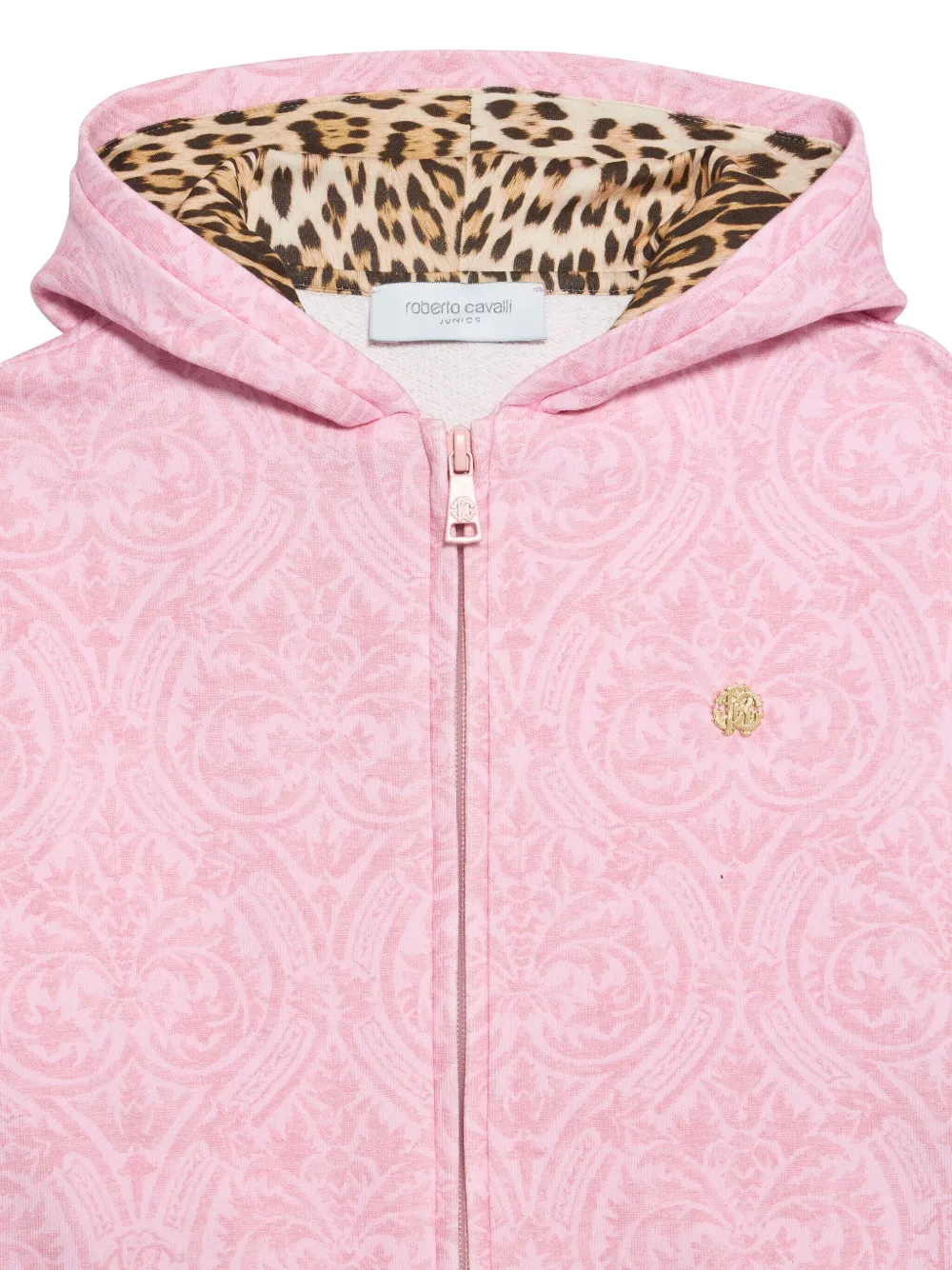 Roberto Cavalli Sweater met damask-print en capuchon Roze