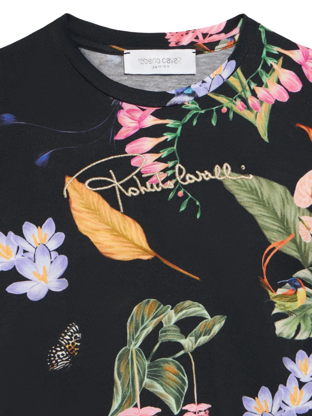 Roberto Cavalli Jurk met bloemenprint en klokmouwen Zwart