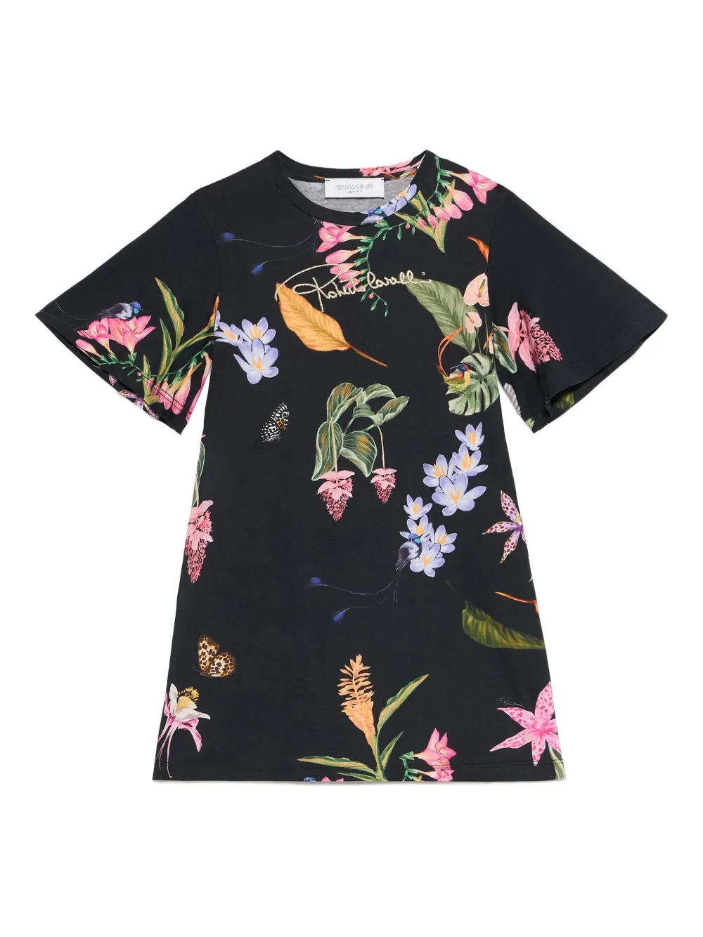 Roberto Cavalli floral-print bell-sleeve dress Zwart