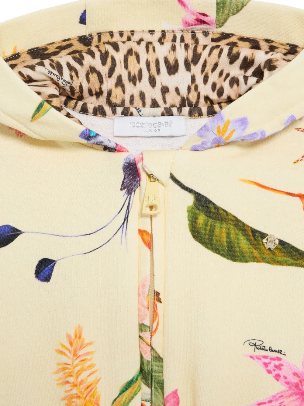 Roberto Cavalli Junior Top met tropische print en capuchon Geel