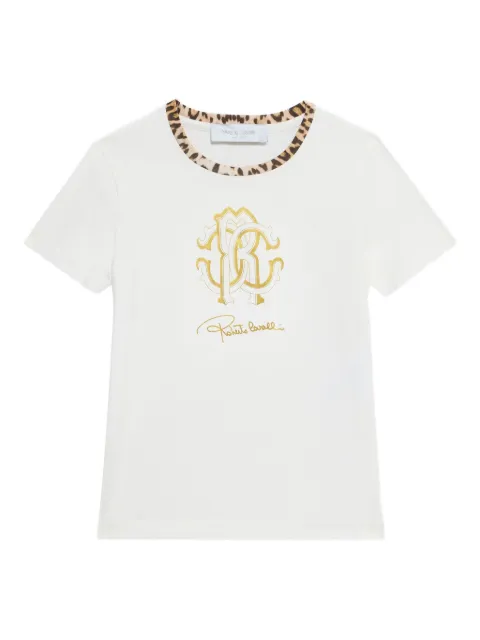 Roberto Cavalli leopard-print trim T-shirt