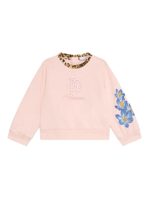 Roberto Cavalli Junior embroidered-flower leopard-trim sweatshirt