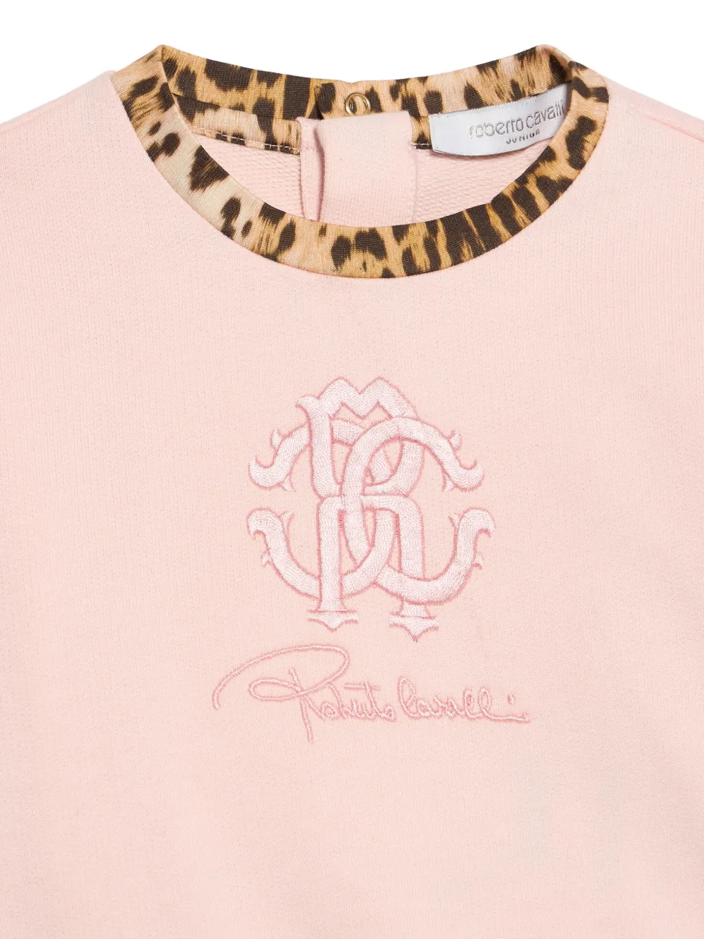 Roberto Cavalli Junior Sweater met geborduurde bloem en luipaardprint Roze