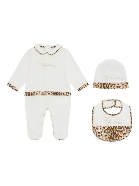 Roberto Cavalli Junior leopard-print Peter Pan collar babygrow set