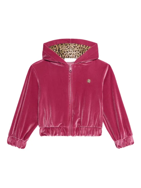 Roberto Cavalli velvet leopard-print hood sweatshirt